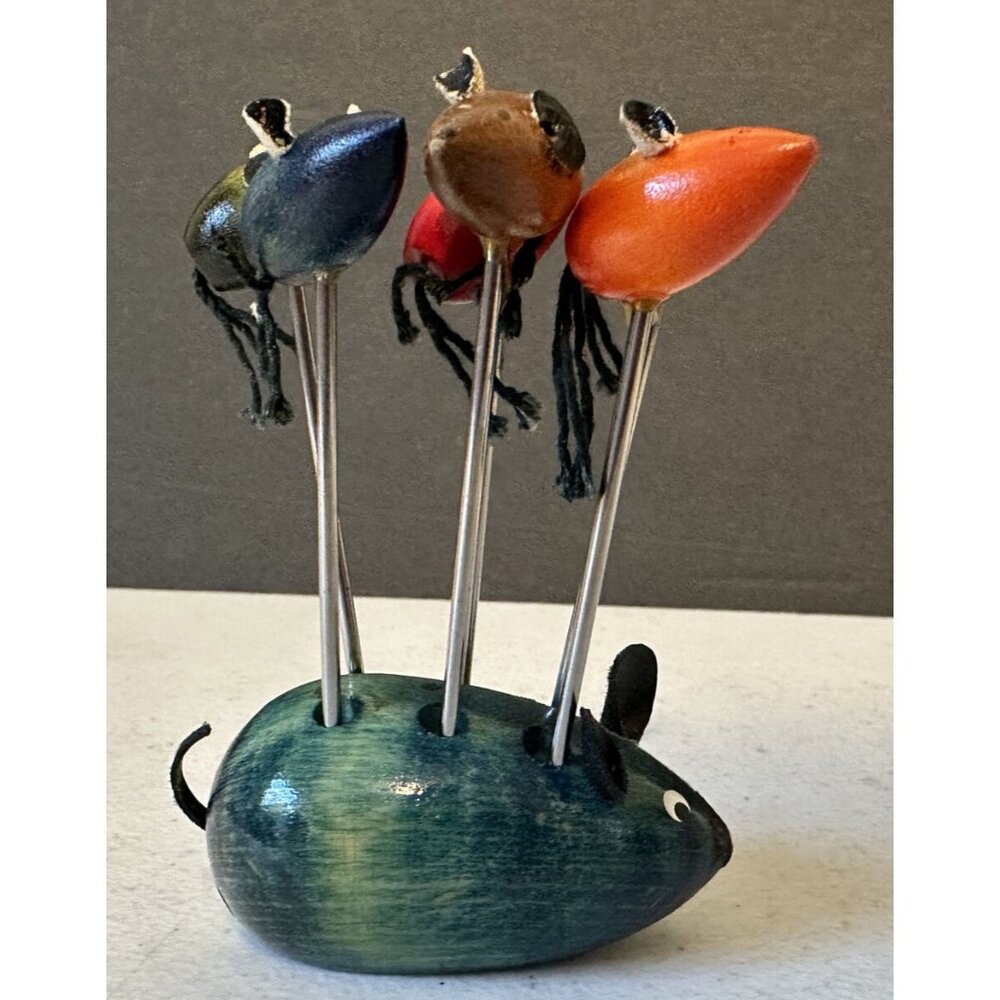Vintage mouse mice charcuterie board picks toothpick Japan Counterpoint teal MCM